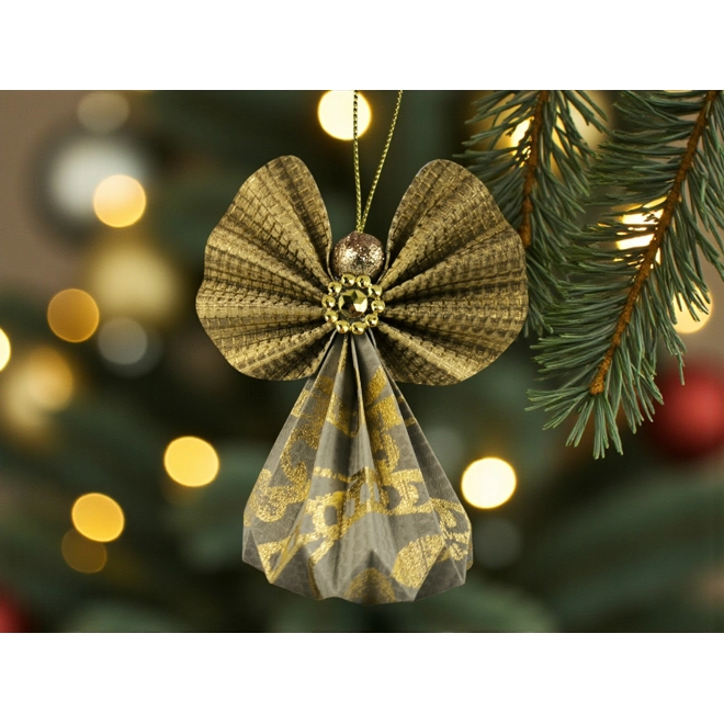product Image for Szürkés beige, arany papírangyalka függődísz PANAR0116