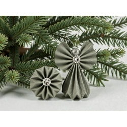 Szürkés zöld csillámos mintás papírangyalka függődísz PANEZ0083