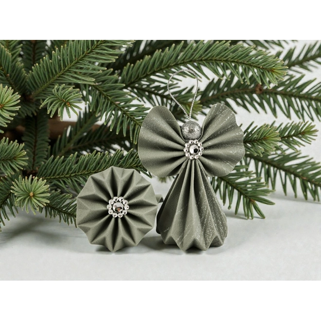 product Image for Szürkés zöld csillámos mintás papírangyalka függődísz PANEZ0083