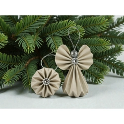 Ekrü, ezüst csillámos papírangyalka függődísz PANEZ0087