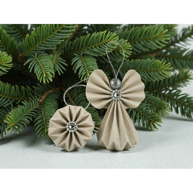 product Image for Ekrü, ezüst csillámos papírangyalka függődísz PANEZ0087