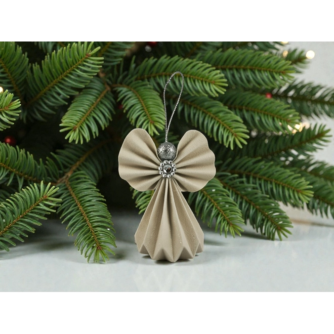 Additional Image for Ekrü, ezüst csillámos papírangyalka függődísz PANEZ0087