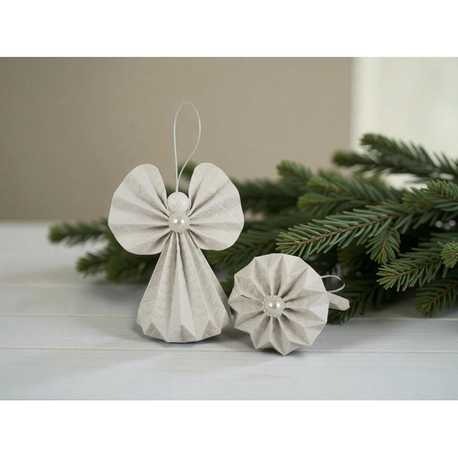 product Image for RENDELÉSRE - kb. 3 nap! Fehér mintás papírangyalka függődísz PANFH015