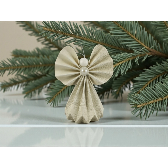 Additional Image for Fehér, ekrü papírangyalka függődísz PANFH017