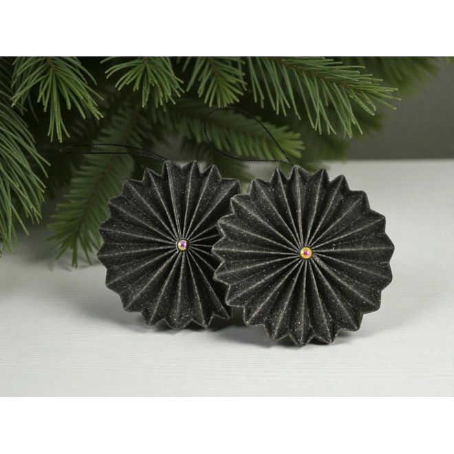 Additional Image for Csillámos fekete rozetta formájú 2 darabos karácsonyfadísz szett ROZ2029