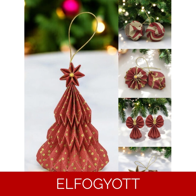 product Image for Egyedi Papír Karácsonyfadíszek Ajándékboxban - Bordó, csillámos beige és arany színben KBO17