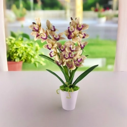 Sárga, lila kétszálas élethű csónakorchidea ORC208SALI