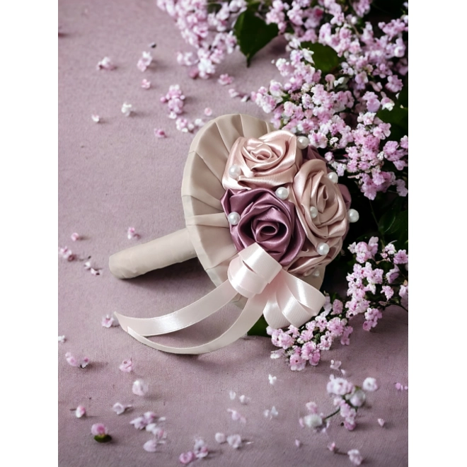 product Image for Mályva rózsaszín és rosegold színű szaténrózsa csokor - RENDELÉSRE!
