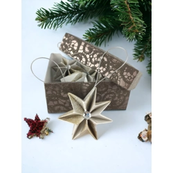 Beige, szürke, ezüst mintás csillag karácsonyfadísz szett 4 db-os 7CS04016