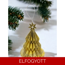 Sárga, ezüst mintás fenyőfa formájú karácsonyfadísz FF019