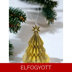 Sárga, ezüst mintás fenyőfa formájú karácsonyfadísz FF019