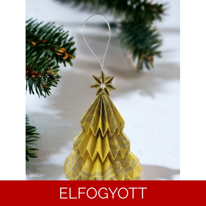 product Image for Sárga, ezüst mintás fenyőfa formájú karácsonyfadísz FF019