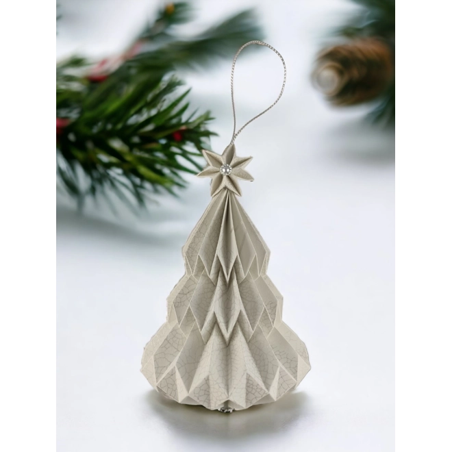product Image for Fehér, ezüst mintás fenyőfa formájú karácsonyfadísz FF072