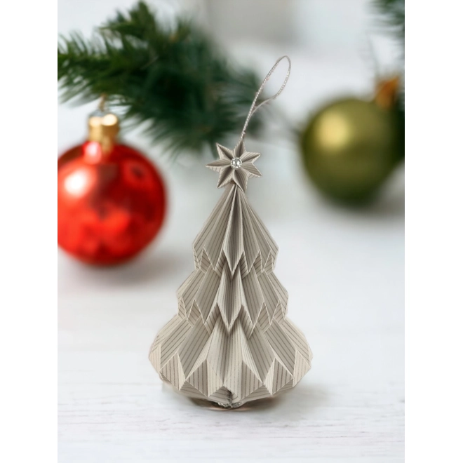 product Image for Fehér, ezüst csíkos fenyőfa formájú karácsonyfadísz FF087