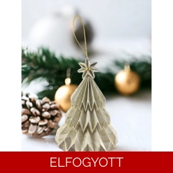 Ekrü, beige, arany ezüst mintás  fenyőfa formájú karácsonyfadísz FF099