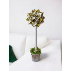 Élénkzöld fehér mintás virágfa kézműves betonkaspóban