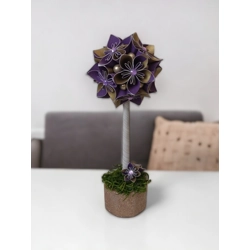 Lila és arany színű virágfa kézműves csillámos betonkaspóban