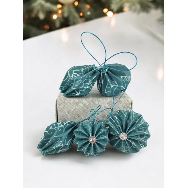 product Image for 5 darabos türkiz csillámos mintás karácsonyfadísz szett LNTEG004