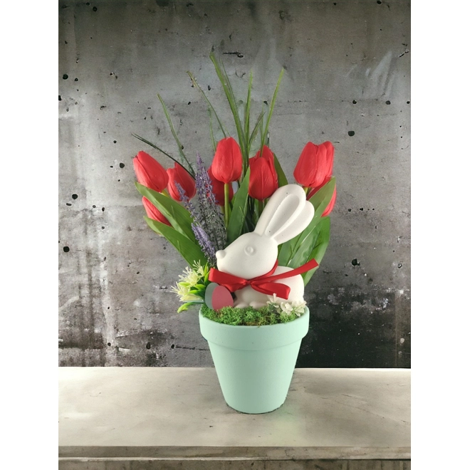 product Image for Nyuszis asztaldísz piros tulipánokkal