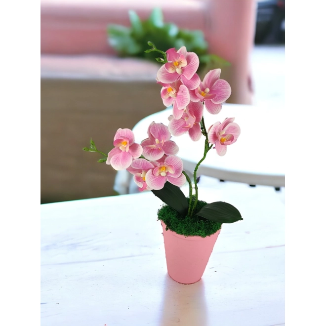 product Image for Pink cirmos színű kétágú élethű orchidea színes agyagkaspóban ORK218PK