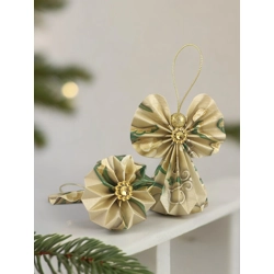Zöld, beige, arany mintás papírangyalka PANAR0067