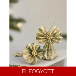 Zöld, beige, arany mintás papírangyalka PANAR0067