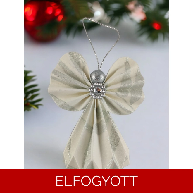 product Image for Fehér, ezüst csillámos mintás papírangyalka PANEZ0044