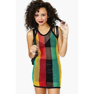 Rasta Jamaican Cami Crochet Knit Mesh Striped Backless Cotton Dress for Women