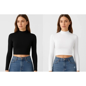 Women's Mock Neck Long Sleeve Slim Ladies Fit Crop Top Stretch Basic T Shirt LXL