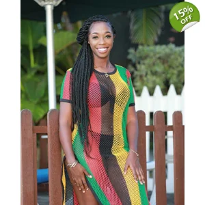 Rasta Mesh Bodycon Dress – Boho Reggae Cotton Cover-Up with Side Slits for Women