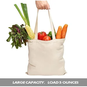 100% Cotton Canvas Tote Bag – Reusable Hand/Shoulder Shopping Bags