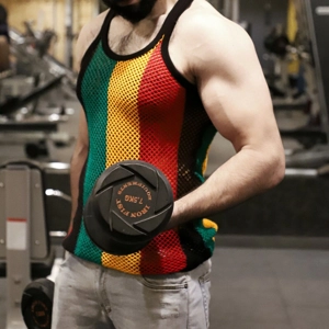Men’s Rasta String Vest – Jamaican Mesh Fishnet Tank Top –..