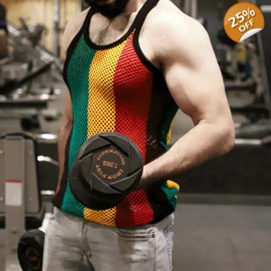 Men’s Rasta String Vest – Jamaican Mesh Fishnet Tank Top – Marina Gym Muscle Shirt – Reggae Festival