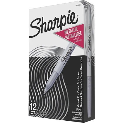 Sharpie Metallic Permanent Markers, Fine Point, Silver, 12 Count