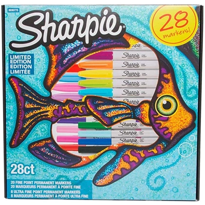 Sharpie Fish Permanent Markers, Fine Nib, Assorted Ink (Pack of 28)