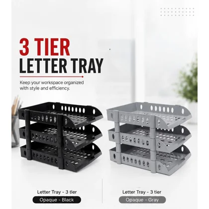 3-Tier Desktop Letter Tray Organizer | Stackable Plastic Document Holder