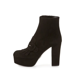 PRADA Suede Fringe 110mm Ankle Boot, Black 37,5