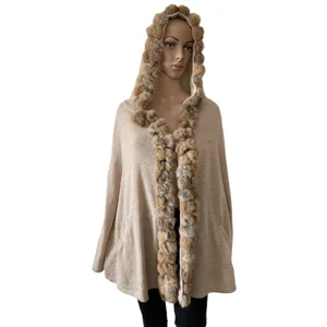 Cape with real fur and hood