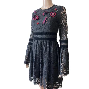 Hand made emblished black lace dress, new
