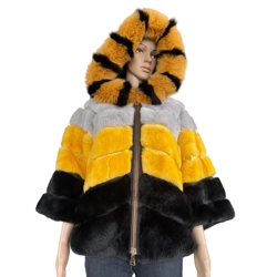 Real fur coat, with hood, S