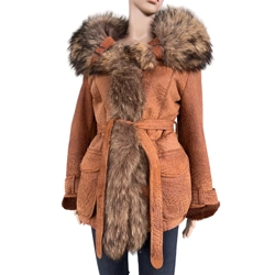 Genuine leather coat with fox fur