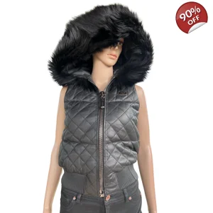 Philipp Plein leather hooded vest with fox fur, XS