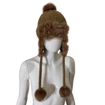 Leonardo Knitted brown women's hat  with real fur