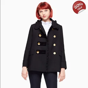 Kate Spade Women’s Broome Street Ruffle Velvet Trim Coat Jacket