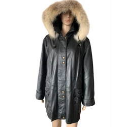 Echt Leder real leather with real fur womens coat, XXL