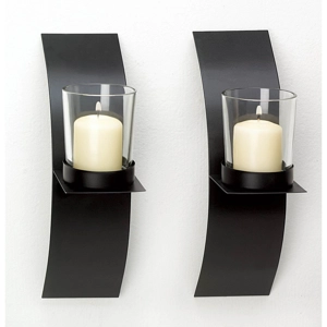 Modern Matte Black Wall Candle Holder Pair