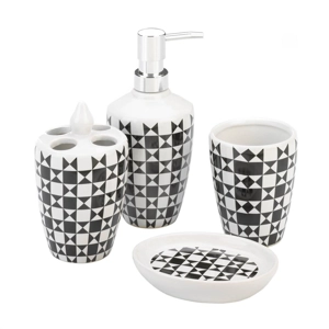 4-Pc Black and White Geometric Bath Accessory Set