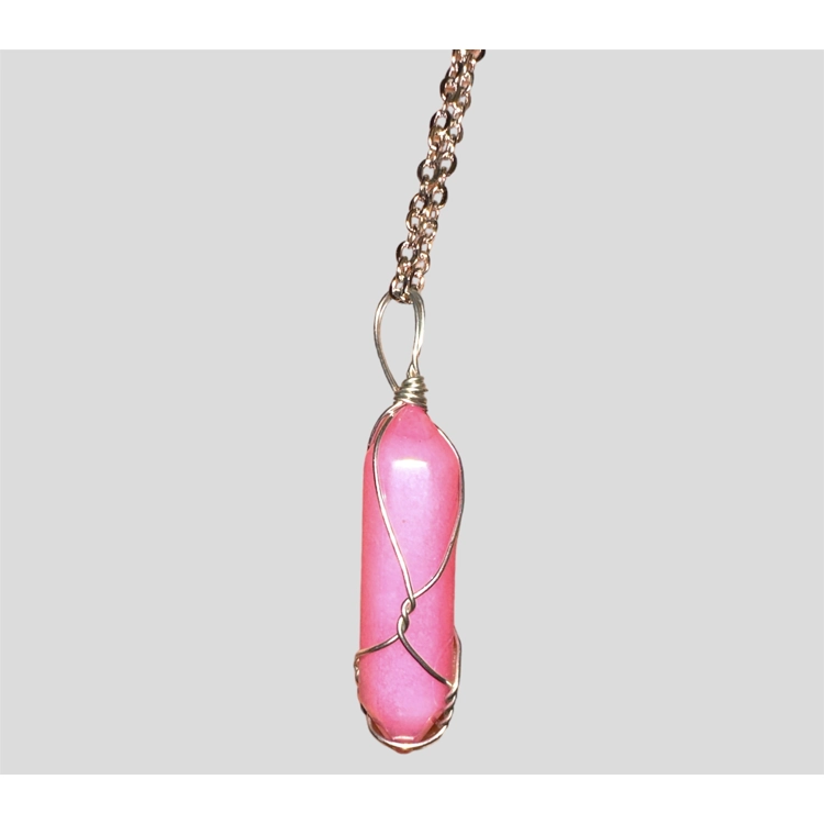 Pink Jade Wire Wrapped Neckl..