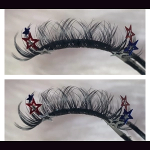 Curled red silver and blue