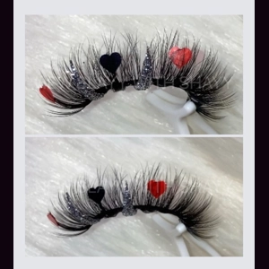 Silver glitter black & red hearts